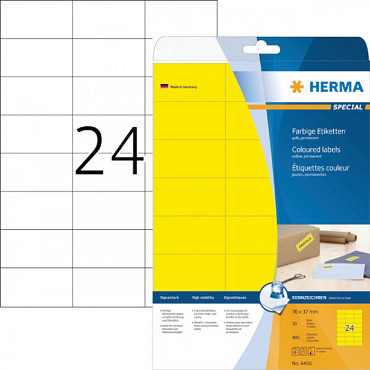 Etiket HERMA 4466 70x37mm verwijderbaar geel 480stuks