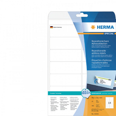 Etiket HERMA 10016 99.1x38.1mm verwijderbaar wit 350stuks