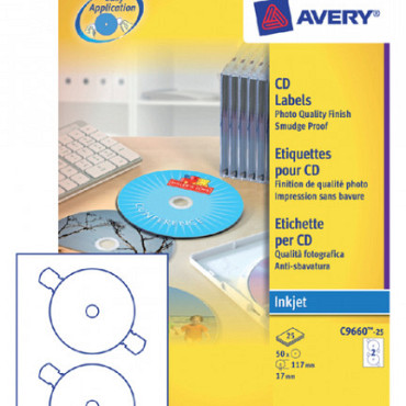 Etiket Avery C9660-25 CD hoog glans 50stuks