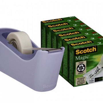 Plakbandhouder Scotch C18 lavendel + 6rol magic tape 19mmx33m