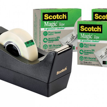 Plakbandhouder Scotch C38 recycled zwart + 3rol magic tape 900 19mmx33m
