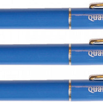 Balpen Quantore drukknop met metalen clip blauw medium