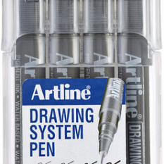 Fineliner Artline technisch etui met 0.1-0.3-0.5-0.7mm zwart