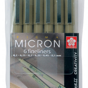 Fineliner Sakura pigma micron set 6stuks zwart