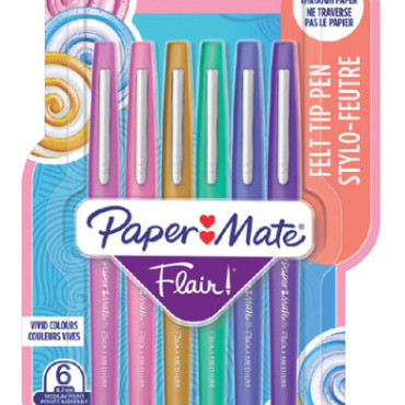Fineliner Paper Mate Flair Candy Pop! medium assorti blister à 6 stuks