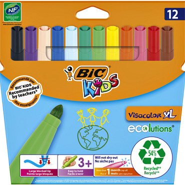 Kleurstift BicKids Visacolor XL Ecolutions assorti etui á 12 stuks