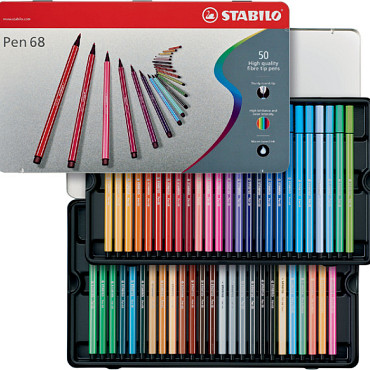 Viltstift STABILO Pen 68/50 Arty medium assorti blik à 50 stuks