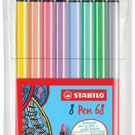 Viltstift STABILO Pen 68 medium pastel assorti etui à 8 stuks