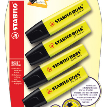 Markeerstift STABILO BOSS Original 70/24 geel blister à 4 stuks