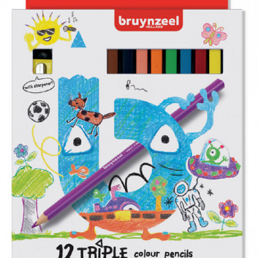 Kleurpotloden Bruynzeel Kids Triple blister à 12 stuks assorti