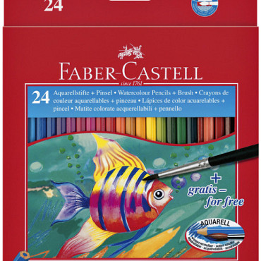 Kleurpotloden Faber-Castell aquarel incl penseel assorti set à 24 stuks
