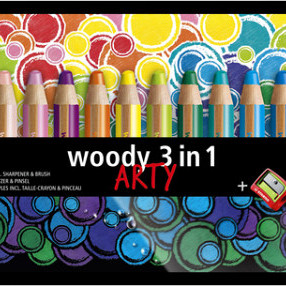 Kleurpotloden STABILO 880 woody 3 in 1 Arty incl puntenslijper en penseel assorti etui à 18 stuks