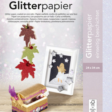 Glitterpapier Folia 1-zijdig 24x34cm 170gr 10 vel assorti