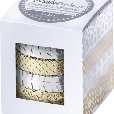 Washi tape Folia hotfoil zilver & goud 2x 15mmx5m 2x 10mmx5m 4 designs
