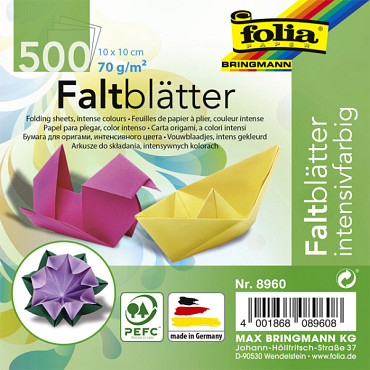 Origami papier Folia 70gr 10x10cm 500 vel assorti kleuren