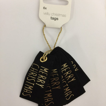 Vellu Merry Christmas zwart tags 6 stuks
