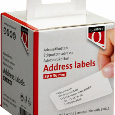 Labeletiket Quantore 99012 36x89mm adres wit 2 rollen