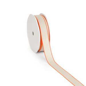 Lint luxe Neon oranje rand naturel 20mm x 20 meter