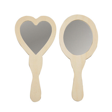 Handspiegel Creativ Company hart en ovaal 23-24cm hout 2 stuks