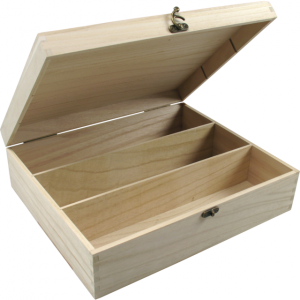 Wijnkist met scharnier deksel voor 3 fles 340x285x95mm
