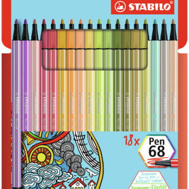 Viltstift STABILO Pen 68 8 medium soft assorti etui à 18 stuks