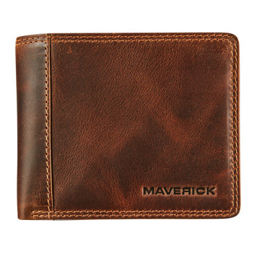Portemonee Maverick The Original compact met kleingeldvak RFID leer bruin