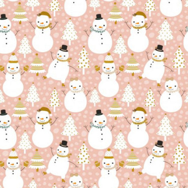 Cadeaupapier Kerst 50cm dessin 691940 Snowman dance pink