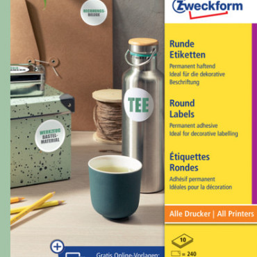 Etiket Avery Zweckform L3415-10 rond 40mm wit 240stuks