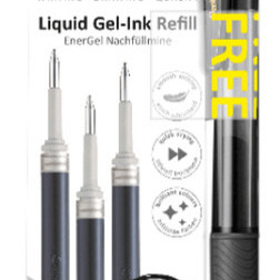 Gelschrijvervulling Pentel LR7 Energel met gratis gelpen medium zwart blister à 3 stuks