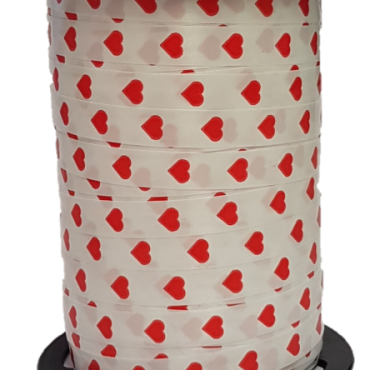 Krullint hartjes 10mm x 225meter wit/rood