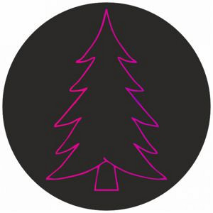 Tas Etiket / Sticker Kerst: 'Kerstboom' 90mm mat zwart met metallic magenta 200 stuks
