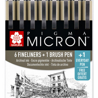 Fineliner & brush set Sakura Pigma Micron 7 + 1 Pigma Micron PN gratis