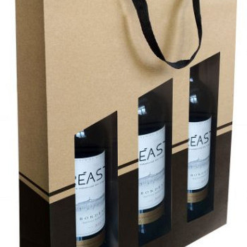Wijnfleszak 3 fles 19x9.5X38.5cm Seduction kraft- zwart met venster 10 stuks