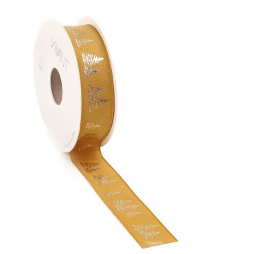 Kerst Lint woven FIR 25mm x 15 meter ocre