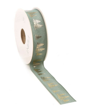 Kerst Lint woven FIR 25mm x 15 meter sage green