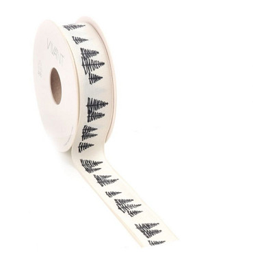 Kerst Lint woven FIR 25mm x 15 meter ivoor