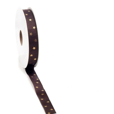 Kerst Lint Classic Star ribbon 15mm x 20 meter bruin