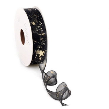 Kerst Lint Galaxy 15mm x 25 meter zwart