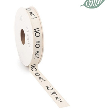 Kerst Lint HOHOHO 15mm x 20 meter ivoor