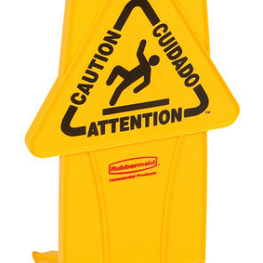 Waarschuwingsbord Rubbermaid tweezijdig meertalig met voet 66cm geel