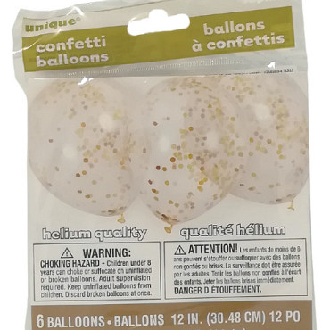Ballon transparant met goud confetti 6 stuks 30 cm