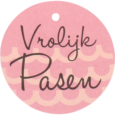 Kaartjes Vrolijk Pasen 50mm roze 50 stuks