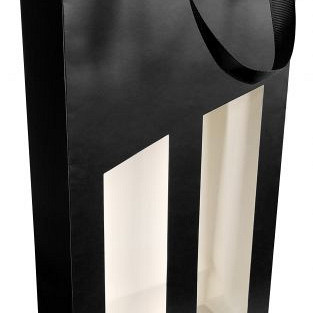 Wijnfleszak 2 fles 19x9.5X38.5cm Seduction zwart gecoat met venster 10 stuks
