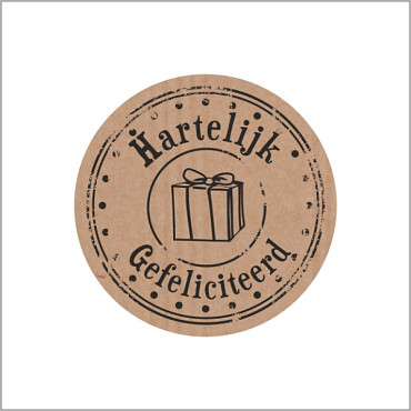 Etiket / Sticker kraft Hartelijk Gefeliciteerd 500 stuks