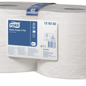 Poetspapier Tork W2 Basic Universal 2-laags 1000 vel wit 129262