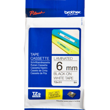 Labeltape Brother P-touch TZe-211 standaard 6mm zwart op wit