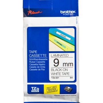 Labeltape Brother P-touch TZe-221 standaard 9mm zwart op wit