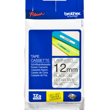 Labeltape Brother P-touch TZe-131 standaard 12mm zwart op transparant