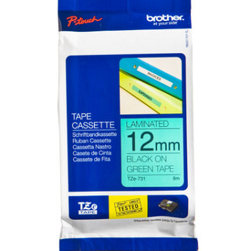 Labeltape Brother P-touch TZe-731 standaard 12mm zwart op groen