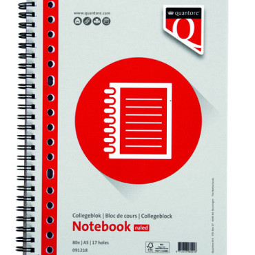 Collegeblok Quantore A5 lijn 17-gaats 160 pagina's 70gr